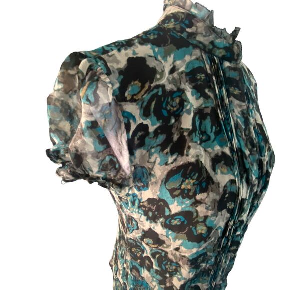 Macys Alfani brand 100% Silk Blouse Top Shirt Blue Black Lined Size 4 - Picture 4 of 10